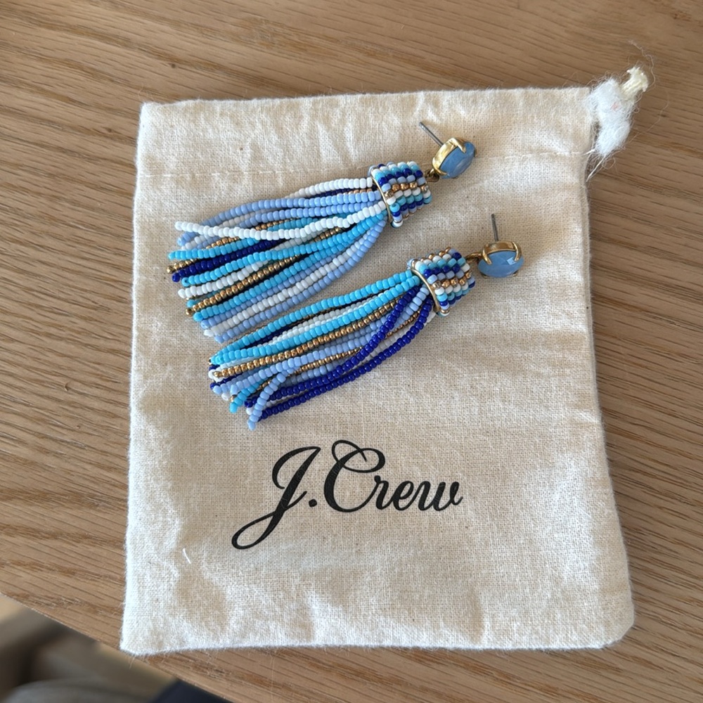 J.Crew Crystal Beaded Tassel Drop Statement Earrings